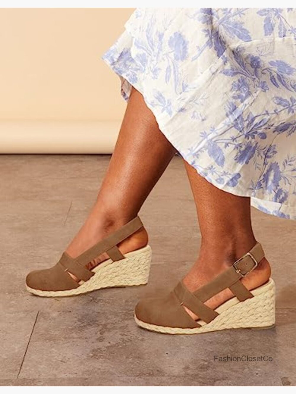 Manmade Leather Wedges Espadrilles Slingback Closed-toe Sandals - Picture 2 of 7